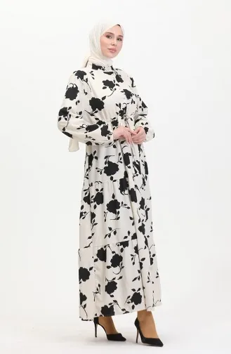 Robe à Motifs Dentelle Boutonné Devant 0516-05 Beige Noir 0516-05