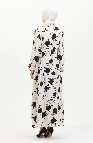 Robe à Motifs Dentelle Boutonné Devant 0516-05 Beige Noir 0516-05