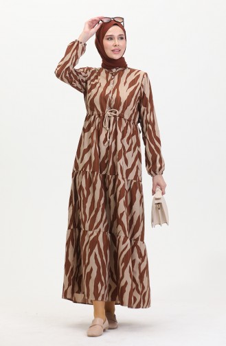 Robe à Motifs Dentelle Boutonné Devant 0517-02 Vison Tan 0517-02
