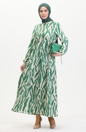 Robe à Motifs Dentelle Boutonné Devant 0517-03 Vert Beige 0517-03