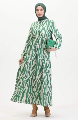 Robe à Motifs Dentelle Boutonné Devant 0517-03 Vert Beige 0517-03