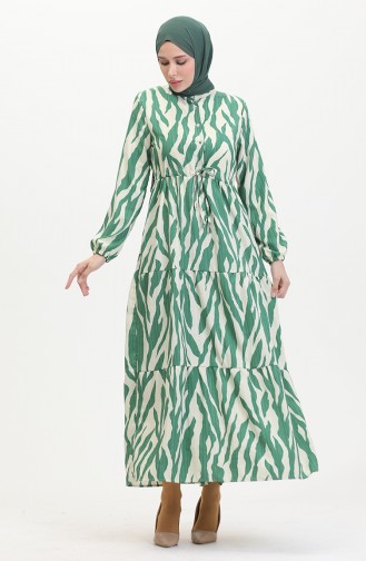 Robe à Motifs Dentelle Boutonné Devant 0517-03 Vert Beige 0517-03
