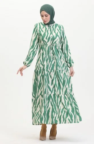 Robe à Motifs Dentelle Boutonné Devant 0517-03 Vert Beige 0517-03