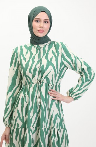 Robe à Motifs Dentelle Boutonné Devant 0517-03 Vert Beige 0517-03