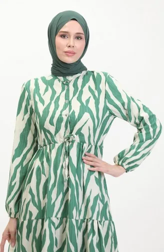 Robe à Motifs Dentelle Boutonné Devant 0517-03 Vert Beige 0517-03
