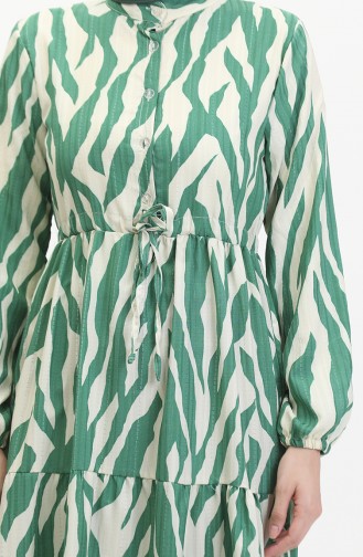 Robe à Motifs Dentelle Boutonné Devant 0517-03 Vert Beige 0517-03
