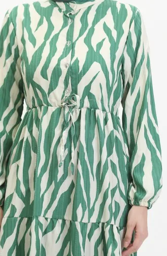 Robe à Motifs Dentelle Boutonné Devant 0517-03 Vert Beige 0517-03