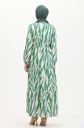 Robe à Motifs Dentelle Boutonné Devant 0517-03 Vert Beige 0517-03