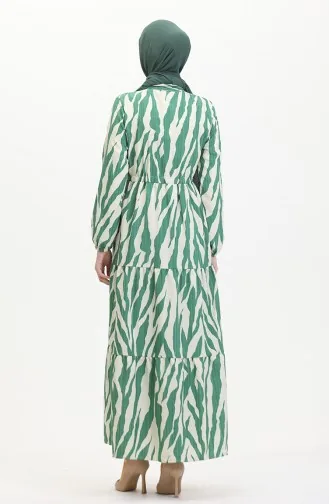 Robe à Motifs Dentelle Boutonné Devant 0517-03 Vert Beige 0517-03