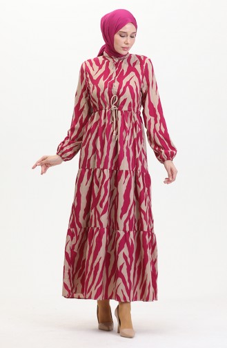 Robe à Motifs Dentelle Boutonné Devant 0517-05 Fuchsia Vison 0517-05