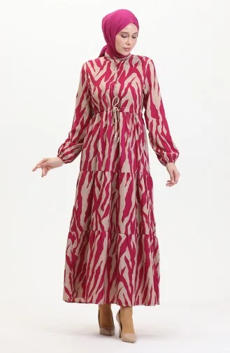 Robe à Motifs Dentelle Boutonné Devant 0517-05 Fuchsia Vison 0517-05