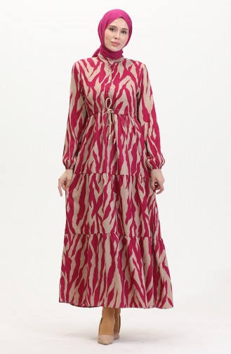 Robe à Motifs Dentelle Boutonné Devant 0517-05 Fuchsia Vison 0517-05