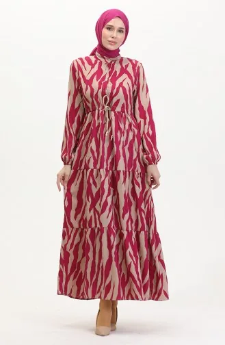 Robe à Motifs Dentelle Boutonné Devant 0517-05 Fuchsia Vison 0517-05