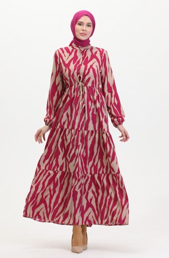 Robe à Motifs Dentelle Boutonné Devant 0517-05 Fuchsia Vison 0517-05