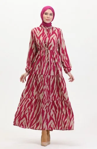 Robe à Motifs Dentelle Boutonné Devant 0517-05 Fuchsia Vison 0517-05