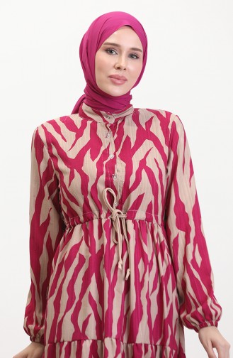 Robe à Motifs Dentelle Boutonné Devant 0517-05 Fuchsia Vison 0517-05