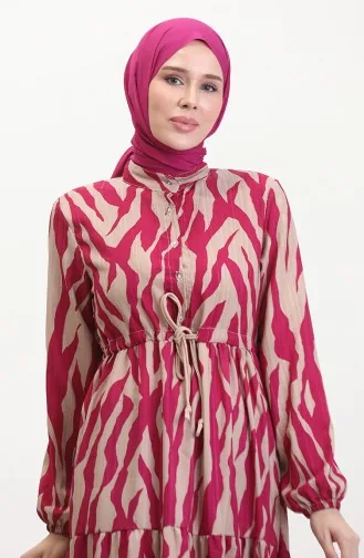 Robe à Motifs Dentelle Boutonné Devant 0517-05 Fuchsia Vison 0517-05