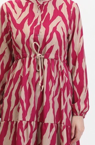 Robe à Motifs Dentelle Boutonné Devant 0517-05 Fuchsia Vison 0517-05