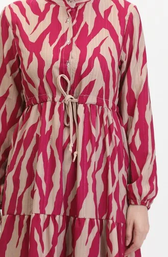 Robe à Motifs Dentelle Boutonné Devant 0517-05 Fuchsia Vison 0517-05