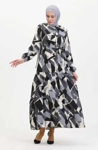 Front Buttoned Laced Patterned Dress 0518-01 Gray 0518-01