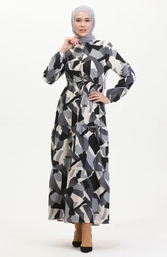 Front Buttoned Laced Patterned Dress 0518-01 Gray 0518-01