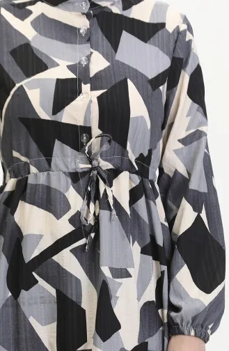 Front Buttoned Laced Patterned Dress 0518-01 Gray 0518-01