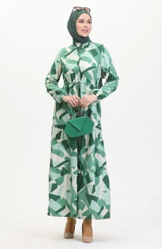 Jurk Met Kant En Patroon Aan De Voorkant 0518-02 Groen 0518-02