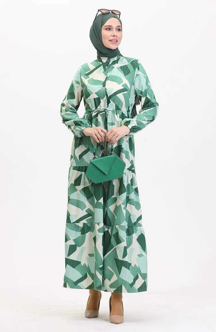 Jurk Met Kant En Patroon Aan De Voorkant 0518-02 Groen 0518-02