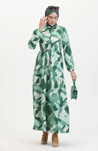 Jurk Met Kant En Patroon Aan De Voorkant 0518-02 Groen 0518-02