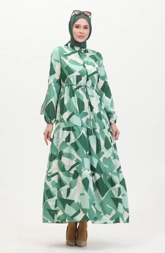 Jurk Met Kant En Patroon Aan De Voorkant 0518-02 Groen 0518-02