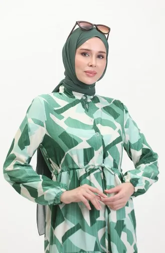Jurk Met Kant En Patroon Aan De Voorkant 0518-02 Groen 0518-02