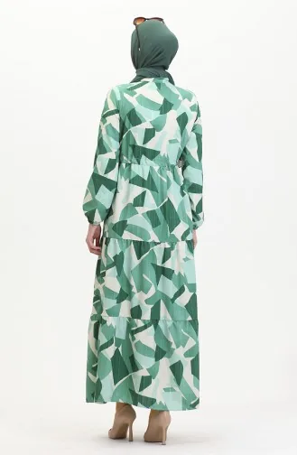 Jurk Met Kant En Patroon Aan De Voorkant 0518-02 Groen 0518-02