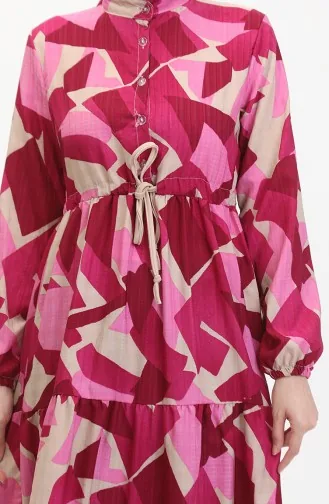 Jurk Met Kanten Patroon En Knopen Aan De Voorkant 0518-04 Fuchsia 0518-04