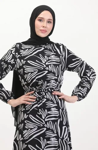 Robe Viscose A Motifs Et Ceinture 0519-01 Noir Blanc 0519-01