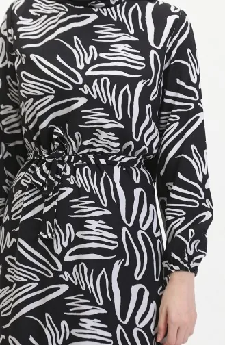 Robe Viscose A Motifs Et Ceinture 0519-01 Noir Blanc 0519-01