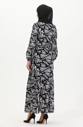 Robe Viscose A Motifs Et Ceinture 0519-01 Noir Blanc 0519-01