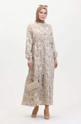 Linnen Jurk Met Knopen En Knopen Aan De Voorkant 0520B-01 Beige Mink 0520B-01