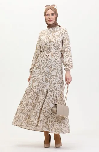 Linnen Jurk Met Knopen En Knopen Aan De Voorkant 0520B-01 Beige Mink 0520B-01