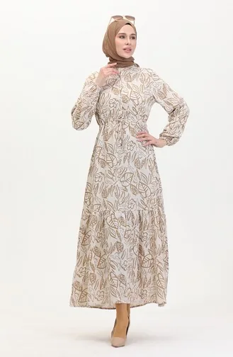 Linnen Jurk Met Knopen En Knopen Aan De Voorkant 0520B-01 Beige Mink 0520B-01