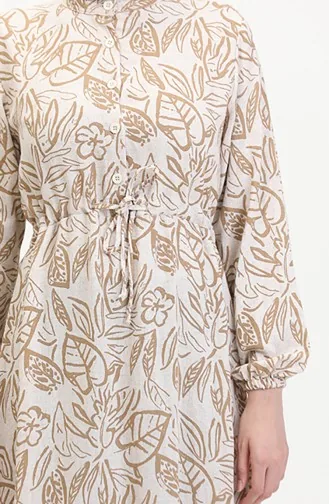 Linnen Jurk Met Knopen En Knopen Aan De Voorkant 0520B-01 Beige Mink 0520B-01