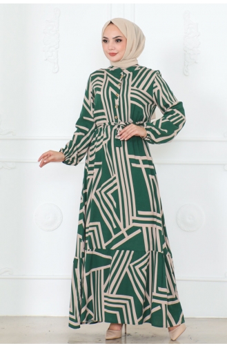 Striped Viscose Dress 7107-01 Emerald Green 7107-01