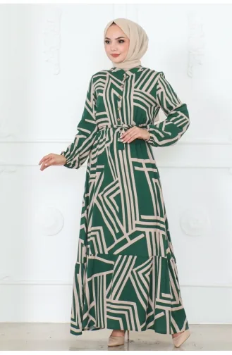 Striped Viscose Dress 7107-01 Emerald Green 7107-01