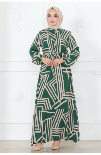 Striped Viscose Dress 7107-01 Emerald Green 7107-01