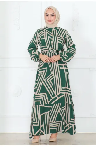 Striped Viscose Dress 7107-01 Emerald Green 7107-01