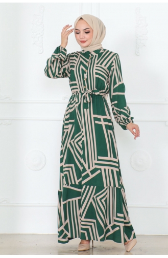 Striped Viscose Dress 7107-01 Emerald Green 7107-01