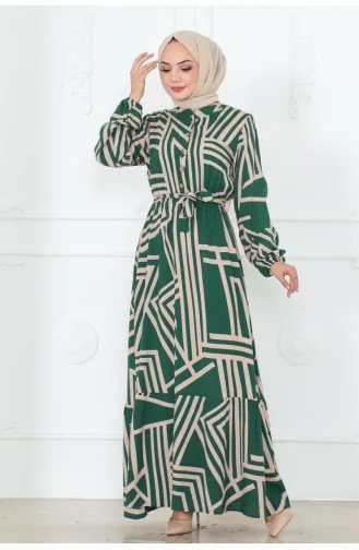 Striped Viscose Dress 7107-01 Emerald Green 7107-01