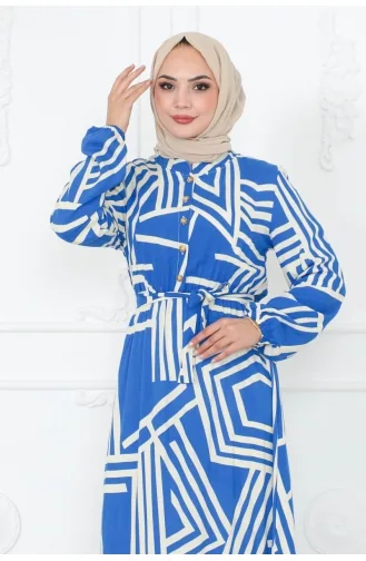 Gestreepte Viscosejurk 7107-03 Blauw 7107-03