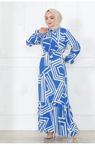 Gestreiftes Viskosekleid 7107-03 Blau 7107-03