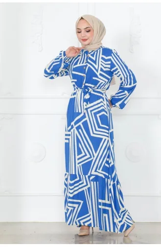 Gestreepte Viscosejurk 7107-03 Blauw 7107-03