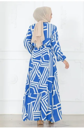 Gestreepte Viscosejurk 7107-03 Blauw 7107-03